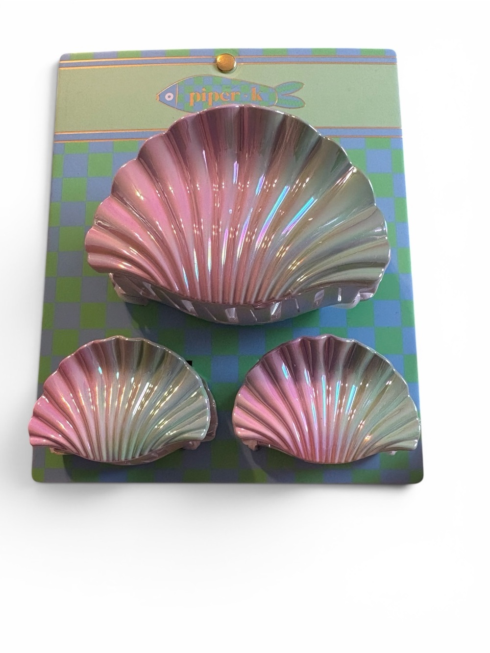 Piper•K iridescent seashell-shaped hair claw clips Set Of 3 - NWT